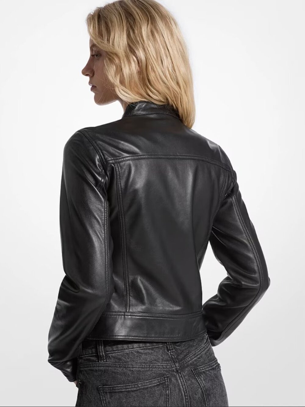 Michael Kors Real Lambskin Leather Moto Biker Jacket Size Small S Black - Picture 2 of 15
